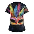 thumbnail image 3 of Mardi Gras Scrub Tops for Woman Glitter Sequins Short Sleeve Workwear Carnival V Neck Green Nursing Top with Pockets Multicolor M, 3 of 4
