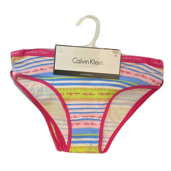 CALVIN KLEIN PACK 3 PANTIES GIRLS - LIME SZ 6 7 -BRIEF BIKINIS UNDERWEAR COTTON