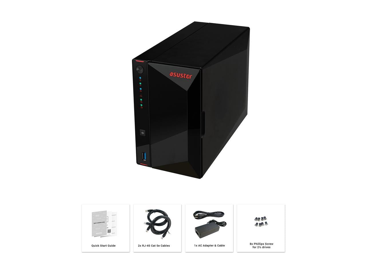 Asustor AS5202T | Gaming Inspired Network Attached Storage | 2.0GHz Dual-Core, Two 2.5GbE Port, 2GB RAM DDR4, 4GB eMMC Flash Memory | Personal Private Cloud (2 Bay Diskless NAS)