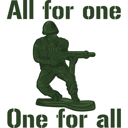All for One One For All Famous Quote with Green Toy Soldiers Creative Design Vinyl Wall Decal - Foot Army Play Things for Kid's Bedroom and Playroom Wall Decoration 20" x 23"