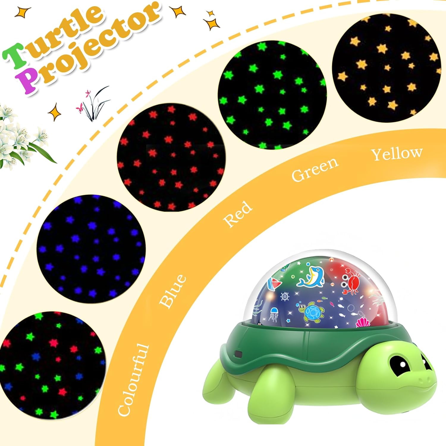 VIVIHEYDAY Cute Turtle Night Light Projector for Kids, Ocean World Star Galaxy Ceiling Lamp Color Changing, 360° Rotation, USB Powered, Christmas Birthday Gifts