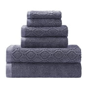 Blue Nile Jacquard/ Solid Cotton 6-Piece Faded Towel Set, Navy Blue
