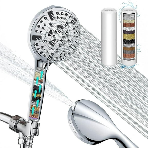 Shower Head - High Pressure Handheld Shower Head with Water Stop Button, Shower Head with Ultra-long Stainless Steel Hose, 8 Spray Settings