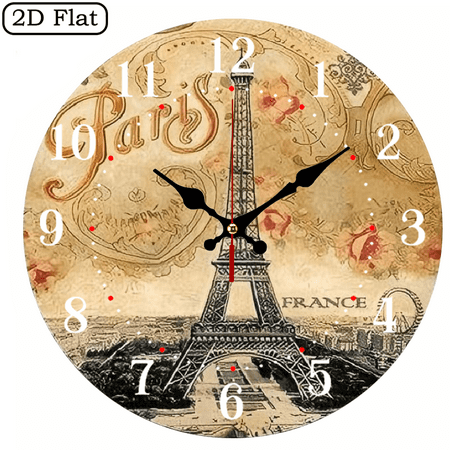 The 10-inch 2D flat Retro Eiffel Tower silent wooden wall clock is an ideal gift for Halloween, Easter and Christmas