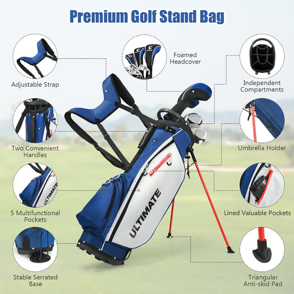 Aimee Lii Men's Profile Complete Golf Club Package Set Includes 10 Pieces, Outdoor Exercise for Sports Lovers-Blue