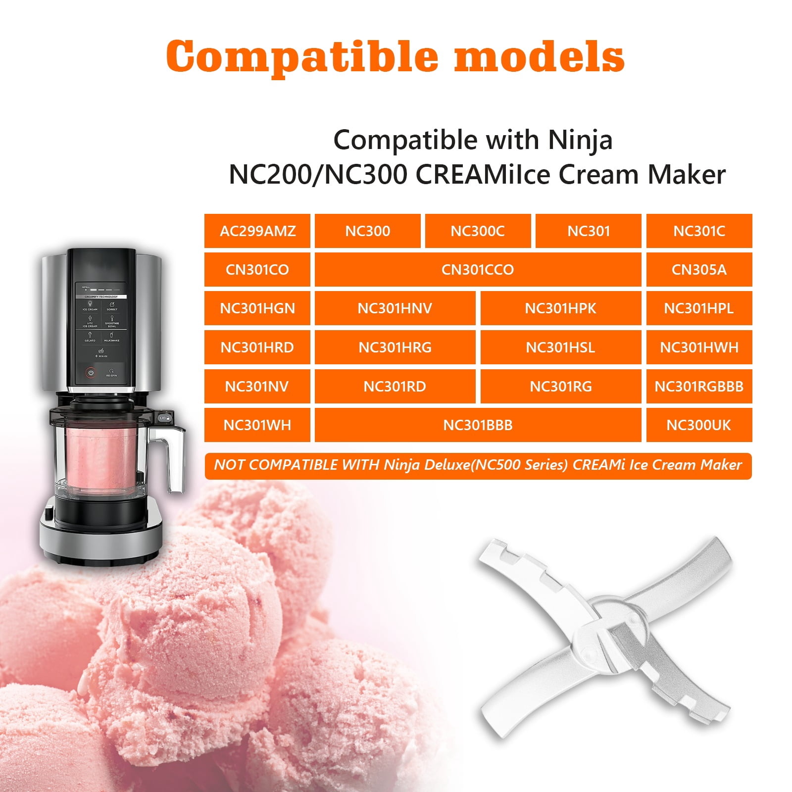 Replacement Paddle Compatible with Ninja Creami NC300 Series Ice Cream Makers,Replacement Parts Blade for Ninja Ice Creami Accessories for NC299AMZ/NC301/NC300/NC201/NC101