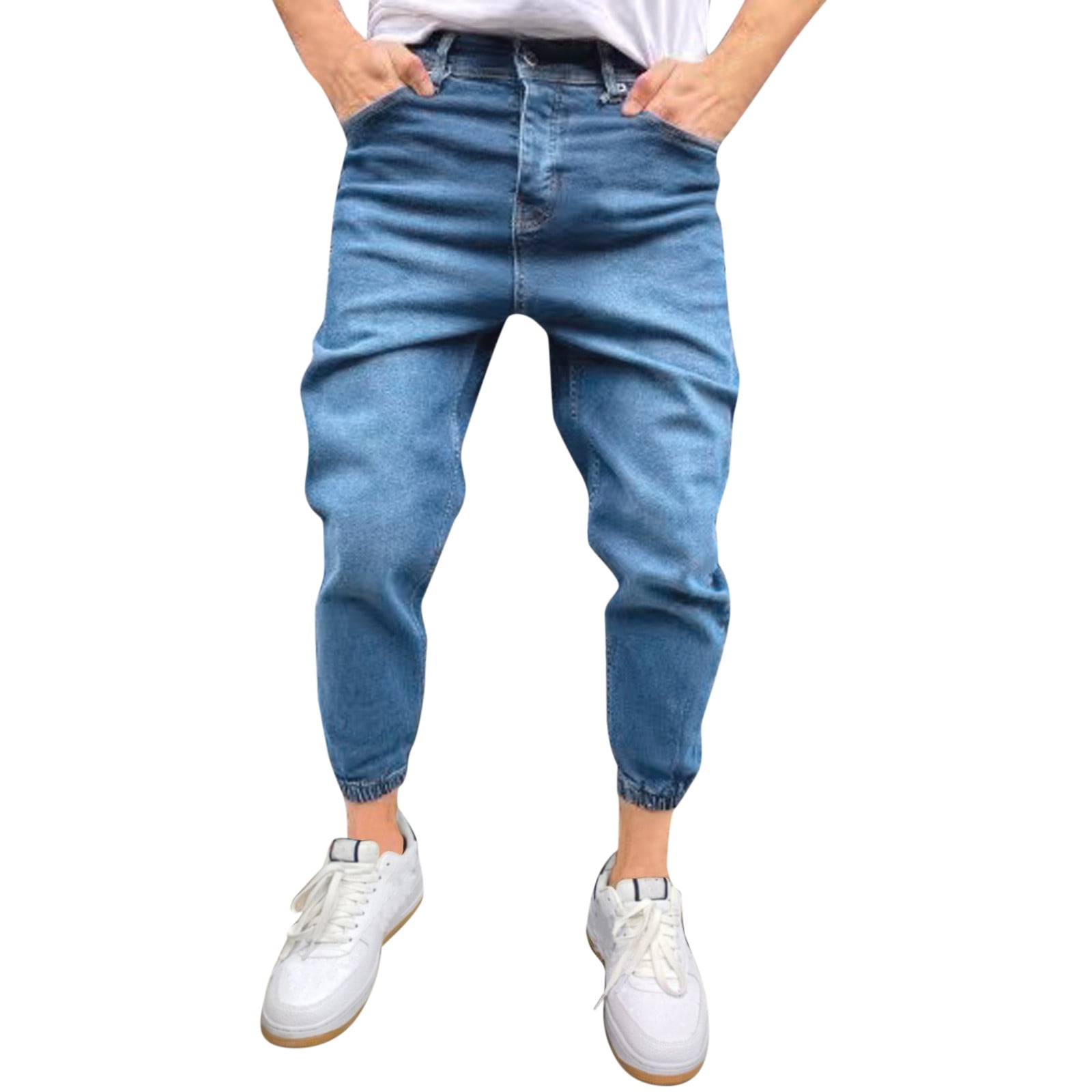 Zppruwei Men'S Casual Solid Denim Jogger Pants Zipper Fly Pocket Jeans ...