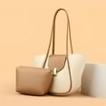 thumbnail image 3 of HUISZJ PU Leather Tote Handbag, Large Capacity Shoulder Bag, Retro Tote Bag for Work Travel Outdoor (Apricot), 3 of 8