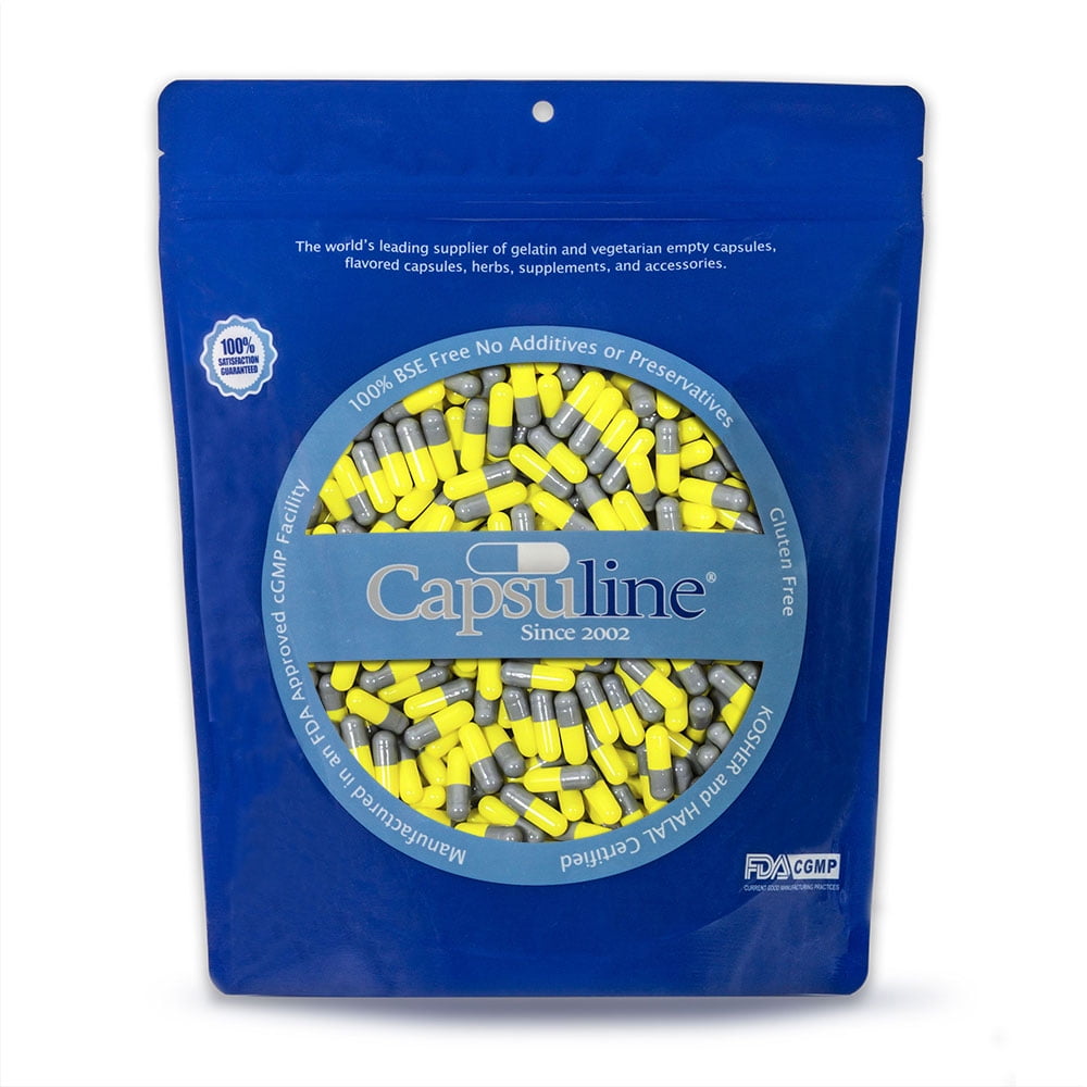 Colored Size 3 Empty Gelatin Capsules by Capsuline Gray/Yellow