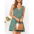 thumbnail image 4 of Women's Summer Sleeveless V Neck Button Down Casual Pocket Swing Short Dress, 4 of 6