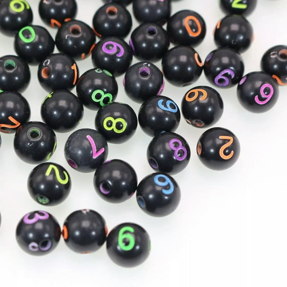 U8MO 200 Black With Colorful Assorted Number Round Beads 8mm Smooth Ball Kid Crafts