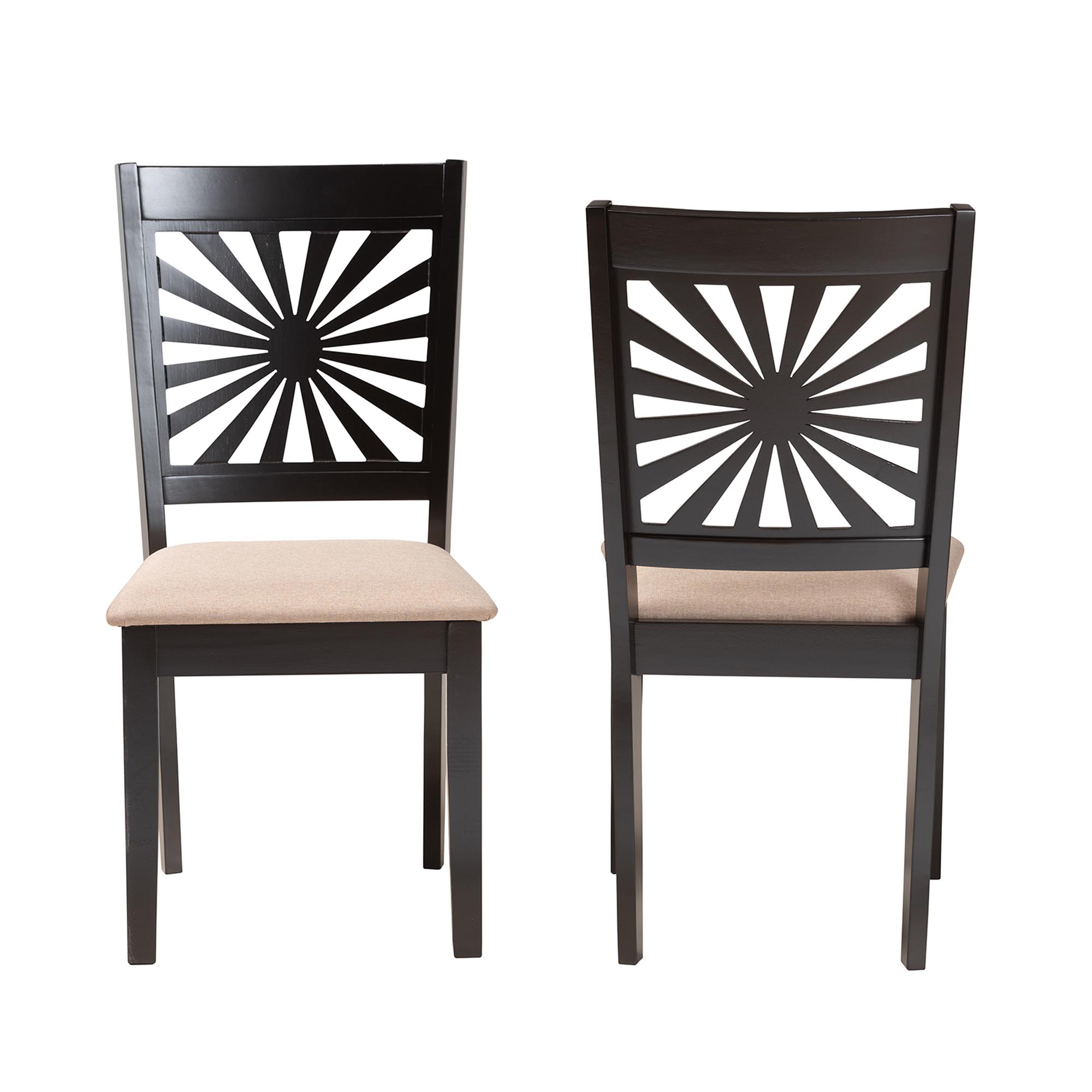 Baxton Studio Olympia Modern Beige Fabric and Espresso Brown Finished Wood 2-Piece Dining Chair Set