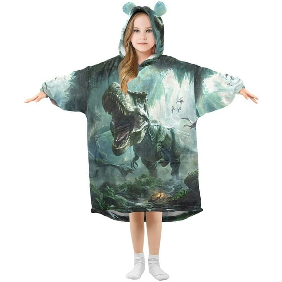 joogoo Wearable Blanket Hoodie Dinosaurs in Forest for Flannel Sherpa Pocket 3-14 YR M