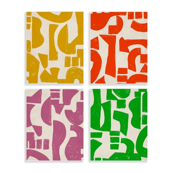Stupell Industries Contemporary Shapes Collage Abstract Painting Unframed Art Print Wall Art, 11 x 14, Set of 4
