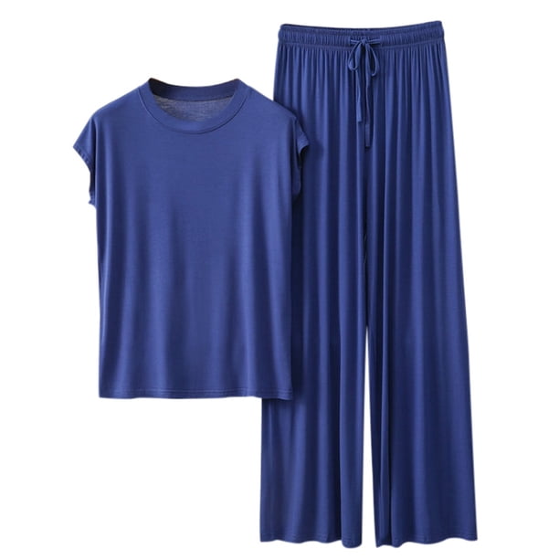 Conjunto de pijama holgado para mujer: camiseta de manga corta y pantalones con cordón, poliéster y spandex, para todas las estaciones, tallas M-XXL.