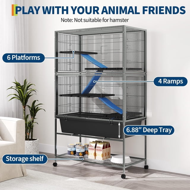 AKDSteel 59" h Large Ferret Nation Cage With Multi-Level Design, Removable Shelves, Spacious Indoor Small Animal Habitat For Guinea Pigs, Rabbits, And Chinchillas