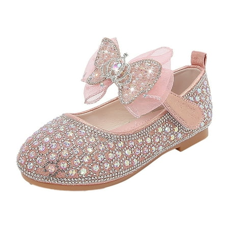 

Girls Sandals Size 28 Shoes Spring And Autumn Rhinestone Soft Bottom Shoes Bowknot Small Leather Shoes Pink Toddler Sneakers Girls