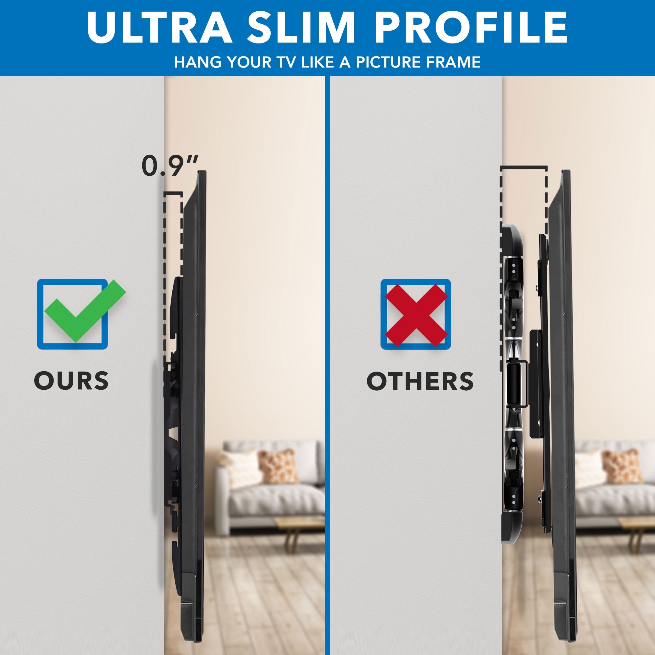 Mount-It! Low Profile Fixed Flat Screen TV Wall Mount Bracket for 42" to 90" TV's, 220 lbs. Capacity