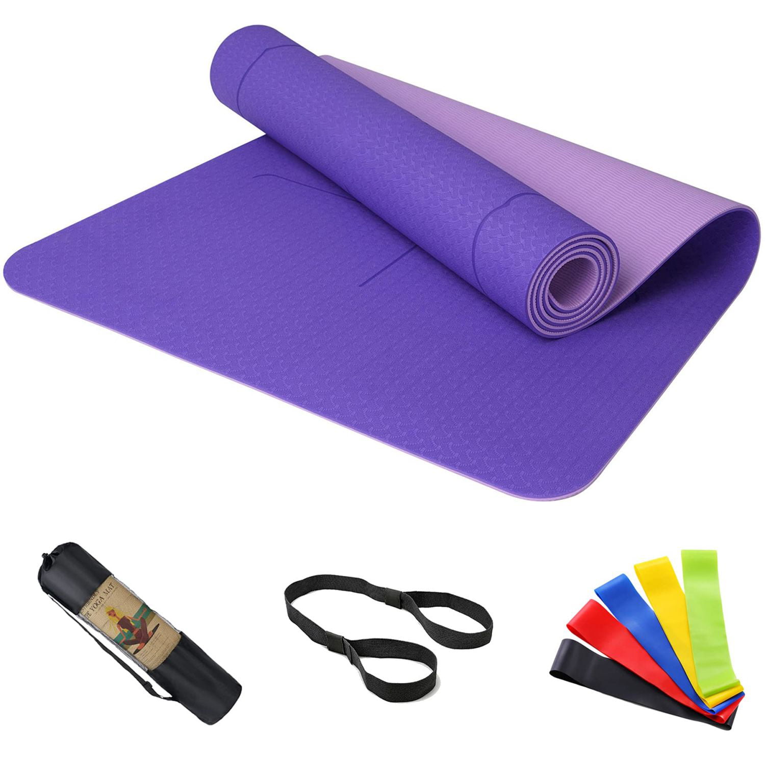 Yoga Mat with Alignment Lines Non Slip Eco Friendly TPE Fitness Exercise Carpet 