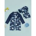 thumbnail image 4 of BemeyourBBs Toddler Baby Boy Girl One Piece Swimsuit with Sunhat Set Newborn Infant Bathing Suit Long Sleeve Rash Guard Half Zipper Sea Animal Shark Swimwear Beachwear UPF 50+, 4 of 9