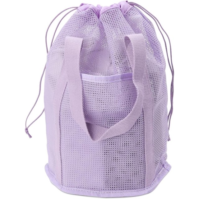 Roucerlin Serviteur de Douche Portable en Maille pour Essentiels de Dortoir, Sac de Douche Suspendu avec Poches Latérales à Cordon, Sac de Toilette en Maille à Séchage Rapide pour Natation Gym Plage Voyage (Violet)