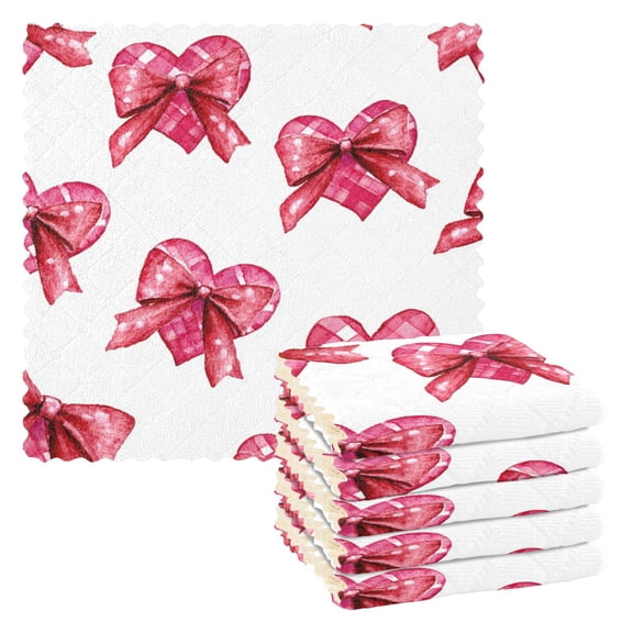 6 Pieces of Kitchen Towels 11x11Inch Kitchen Dish Cloths Kitchen Dish Towels Reuseable Cleaning Cloths Cute Pink Heart