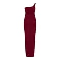 thumbnail image 4 of Otvok Summer Dresses for Women, Women's One-Shoulder Stretch Dress Solid Color High Slit Elastic Wrinkle Dress, 4 of 6