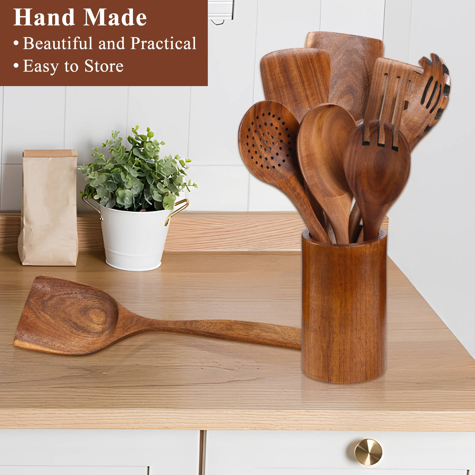 VAVSEA 8-Piece Natural Teak Wood Cooking Utensil Set photo 6