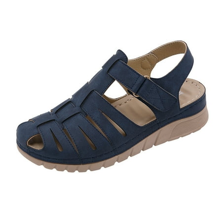 

Puntoco Women S Sandals Clearance Women S Ladies Casual Hollow Out Platforms Shoes Wedges Sandals Blue