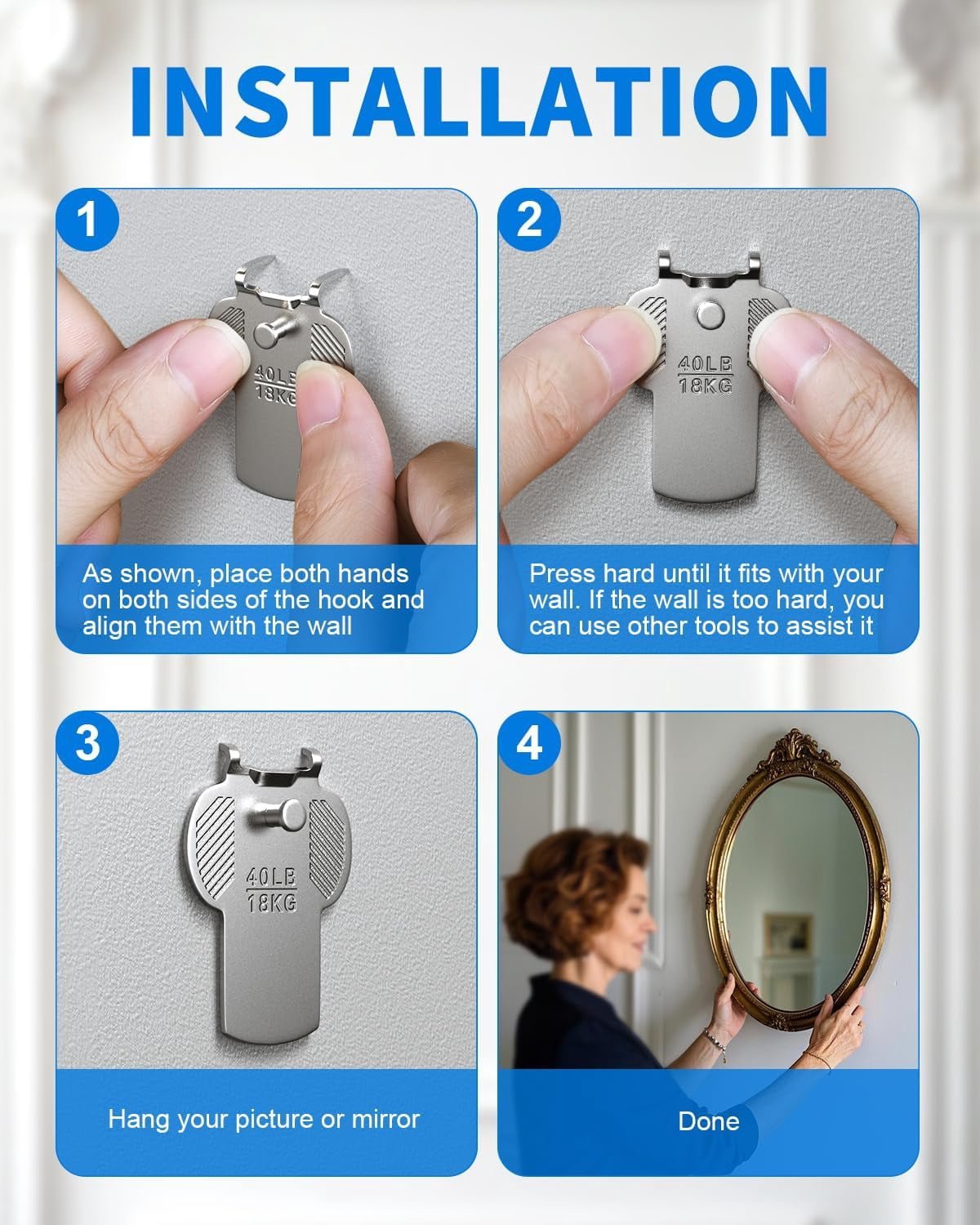 30Pcs Claw Picture Hangers for Drywall: Large Mirror Picture Hanging Hooks - No Damage Heavy Duty Art Hanging Photo Poster Painting Hanger Hardware Kit - Claw for Decor Room Office
