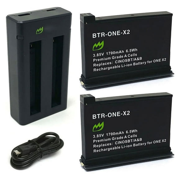 Replacement for Insta360 ONE X2 Battery (2-Pack, 1700mAh) and Dual Charger