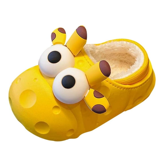 Splozh Toddler House Slippers Indoor Toddler Kids Slippers Cute Animal Cartoon Shoes Girls Boys Warm Fleece Winter Household Slippers Yellow,US 9