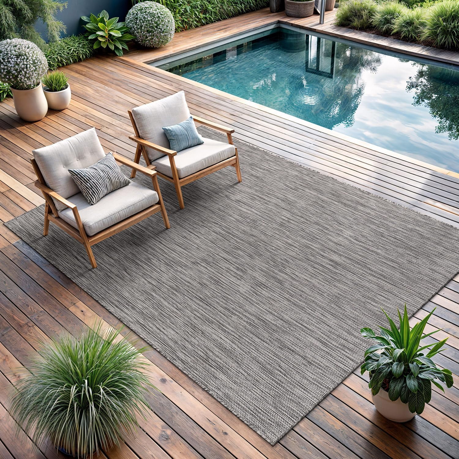 CAMILSON Solid Washable Waterproof Outdoor Indoor Area Rug Natural 5x7