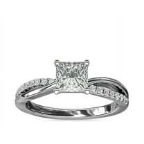 0.60 Carat Excellent Princess Cut Natural Diamond Unique Solitaire with Accents Ring for Engagement Solid 14K White Gold Size 8.5