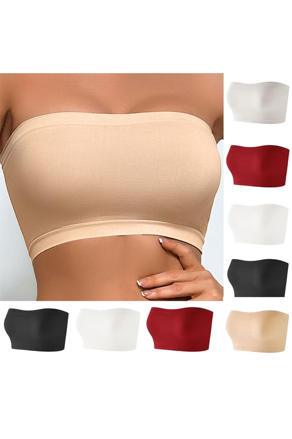 Womens Push up Bandeau Bra Strapless Wireless Soft Stretchy Tube Tops Summer Spring Fashion Everyday Comfy Bralette L