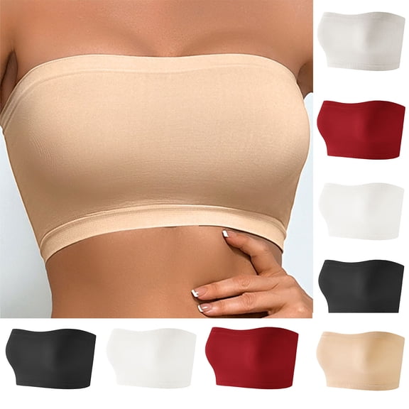 DDAPJ pyju Womens Strapless Bras Wireless Bandeau Bra Seamless Comfort Padded Tube Bra Supportive Bralette White L