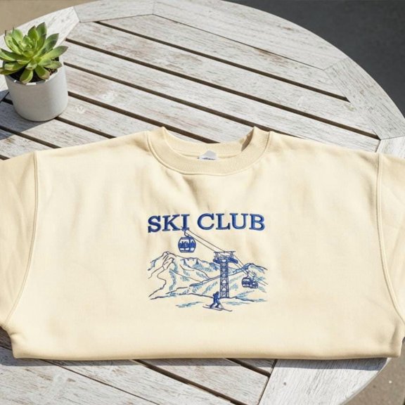 Embroidered Ski Club Sweatshirt, Vintage Winter Crewneck, Retro Ski Sweater, Mountain Lodge Embroidery Jumper Gift
