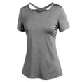 thumbnail image 4 of Npasoilc Sports Yoga Shirts for Women Back Cross Hollow Out Short Sleeve Tops Lightweight Breathable Athletic Training Shirts Casual Loose Round Neck T-Shirts, 4 of 5