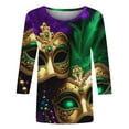 thumbnail image 5 of Mifsaly Women's 3/4 Sleeve Mardi Gras Tops Color Block Glittery Print Blouse Casual Loose Fit T-Shirt Funny Festival Celebration Party Shirts Spring Summer Dance Fashion Streetwear S, 5 of 6
