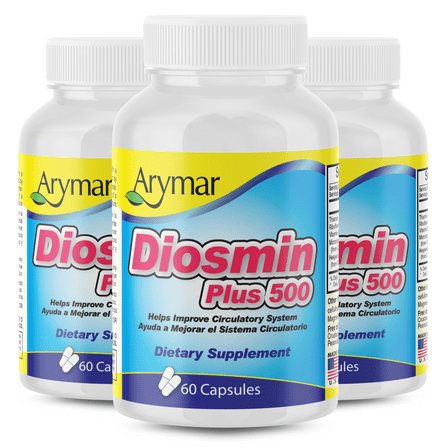 Arymar Diosmin Plus, 500 mg with 200 mg Hesperidin & B-Complex - 60 Capsules (3-Pack)