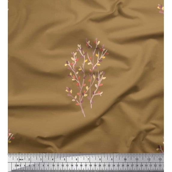 Soimoi Brown Cotton Cambric Fabric Artistic Leaves Print Fabric by the Yard 56 Inch Wide
