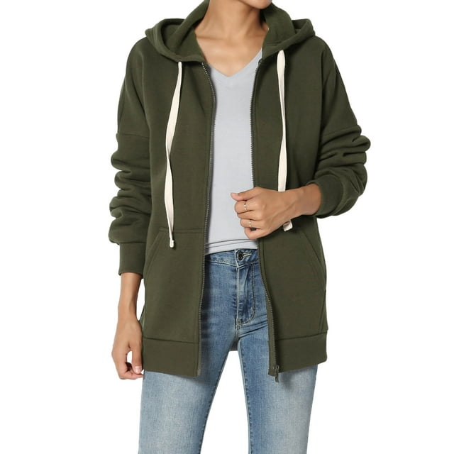 TheMoogan Women's PLUS Essential Full Zip Cotton Fleece Hoodie Sweatshirt Relaxed Track Jacket