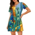 thumbnail image 1 of Easygdp Bright Paper Cactus Scene Camisón de manga corta para mujer, informal, estampado, 1 of 6