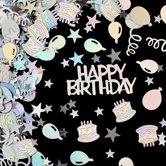 60G Birthday Confetti Party Confetti Metallic Table Scatter Plastic Iridescent Colorful Ribbon Cake Glitter Happy Birthday Glitter for Wedding Holiday Celebration Decorations Supplies