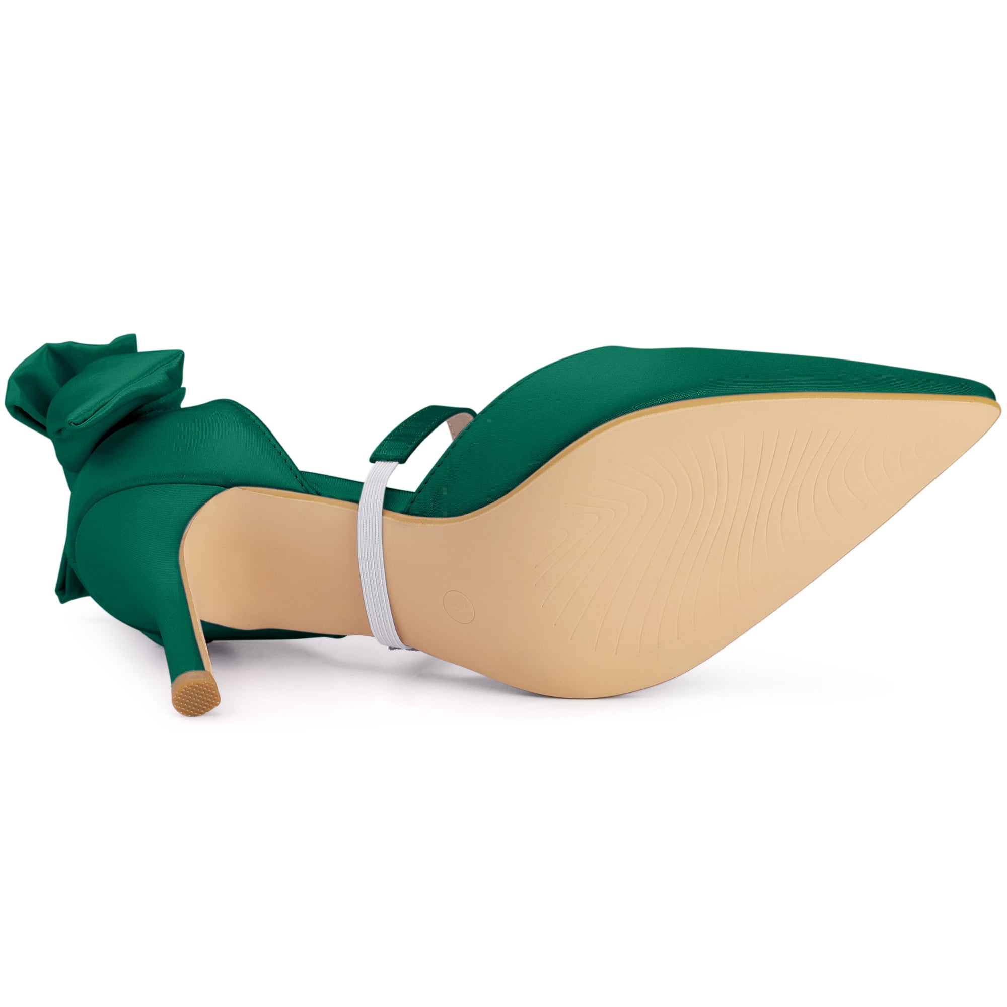 DARING DIVA Women's Pointed Toe Bow Satin Stiletto Heels Pumps Dark Green 8