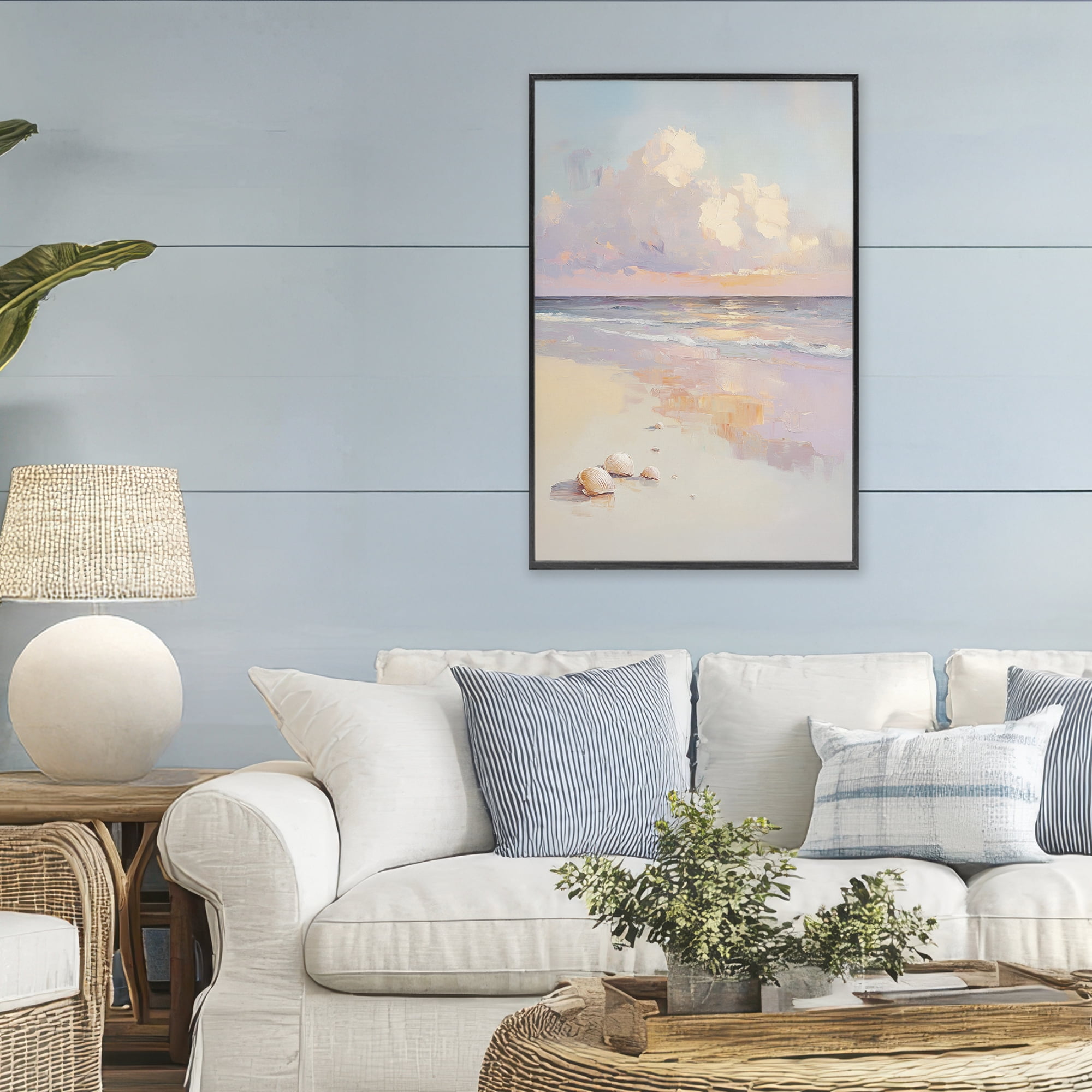 Stupell Industries Pastel Sunset Over Seashells Black Framed Giclee Art, design by Sisi and Seb