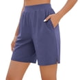 thumbnail image 2 of Miluxas Women's Summer Athletic Shorts Pull on High Waisted Yoga Shorts with Pockets Soft Stretch Workout Running Shorts Work Casual Bermuda Shorts Navy, 2 of 9