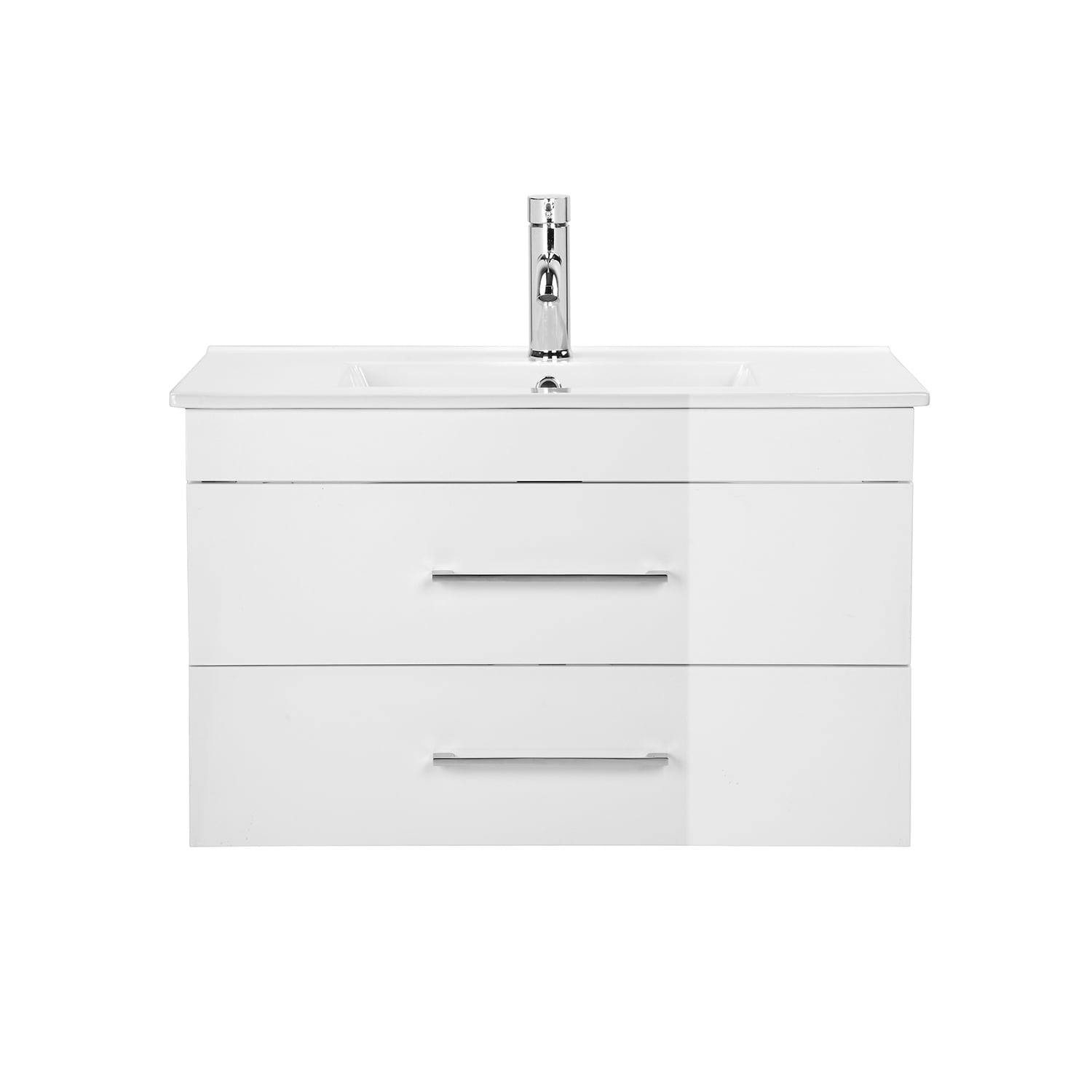Demi Bonn 32" Wall-Mounted Bathroom Vanity with Ceramic Sink and 2 Soft-Close Drawers, Faucets and Drains Not Included, White