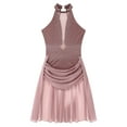 thumbnail image 3 of iEFiEL Womens Sleeveless Lyrical Dance Dress Shiny Rhinestones Flowy Skirt Strappy Back Ballet Leotard Dusty Pink L, 3 of 7