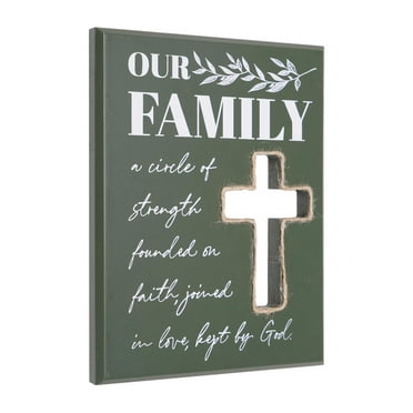 Crystal Art Gallery Our Family Typographic Cross Wood Wall Plaque Art - 8" x 6"